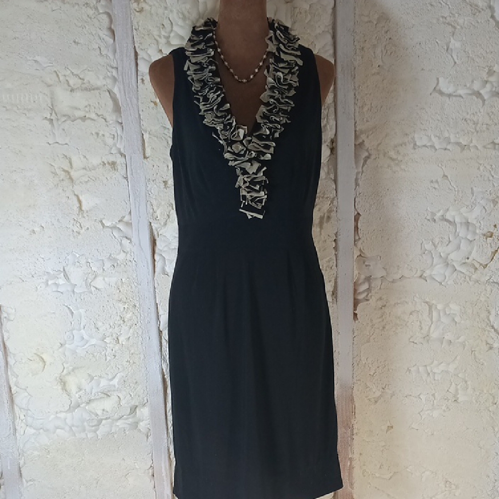 Taylor Black Dress with Cream Ruffle